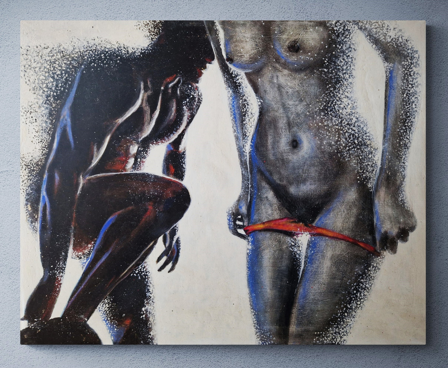 Dette store oljemaleriet av Trond Berg-Nilssen er en gripende utforskning av kropp og intimitet. 
