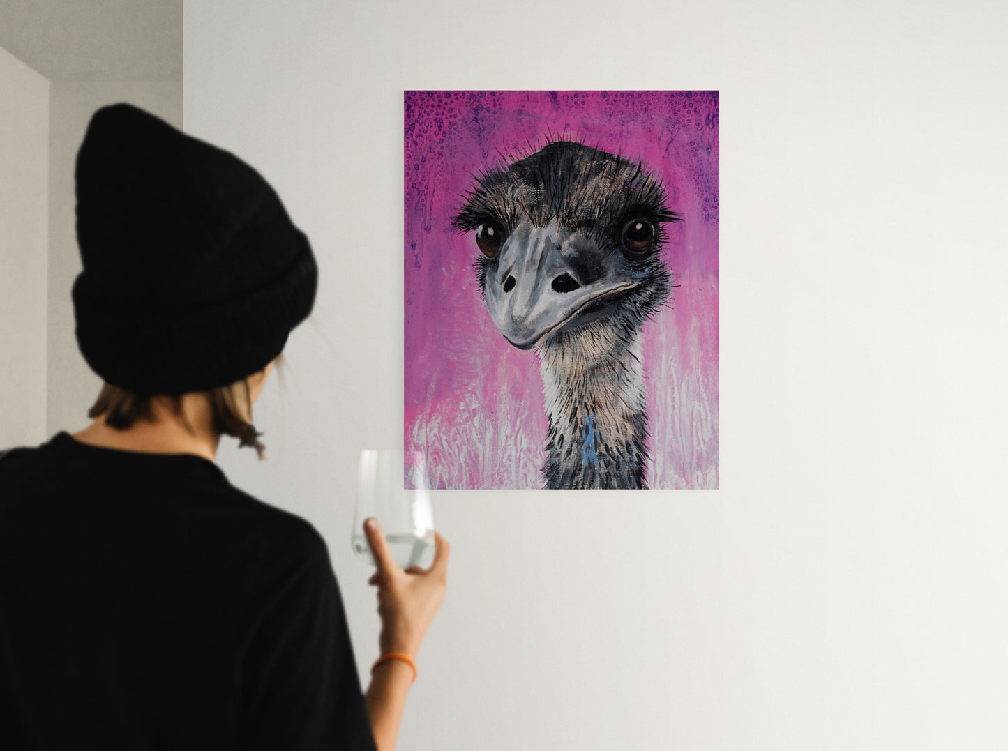 Emu kunsttrykk på aluminimumsplate i galleri